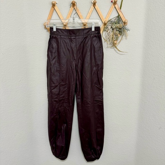 Hugo BOSS Burgundy Brown Maroon Faux Leather Joggers size 2 - Picture 2 of 6